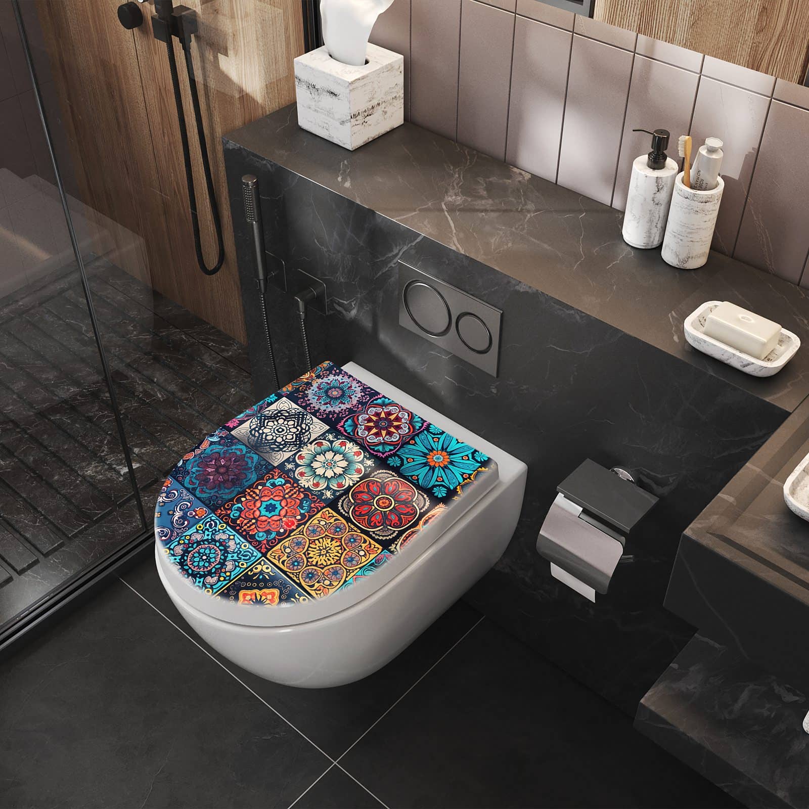 WC-Sitz mit Absenkautomatik Mandala Mosaik Teppich
