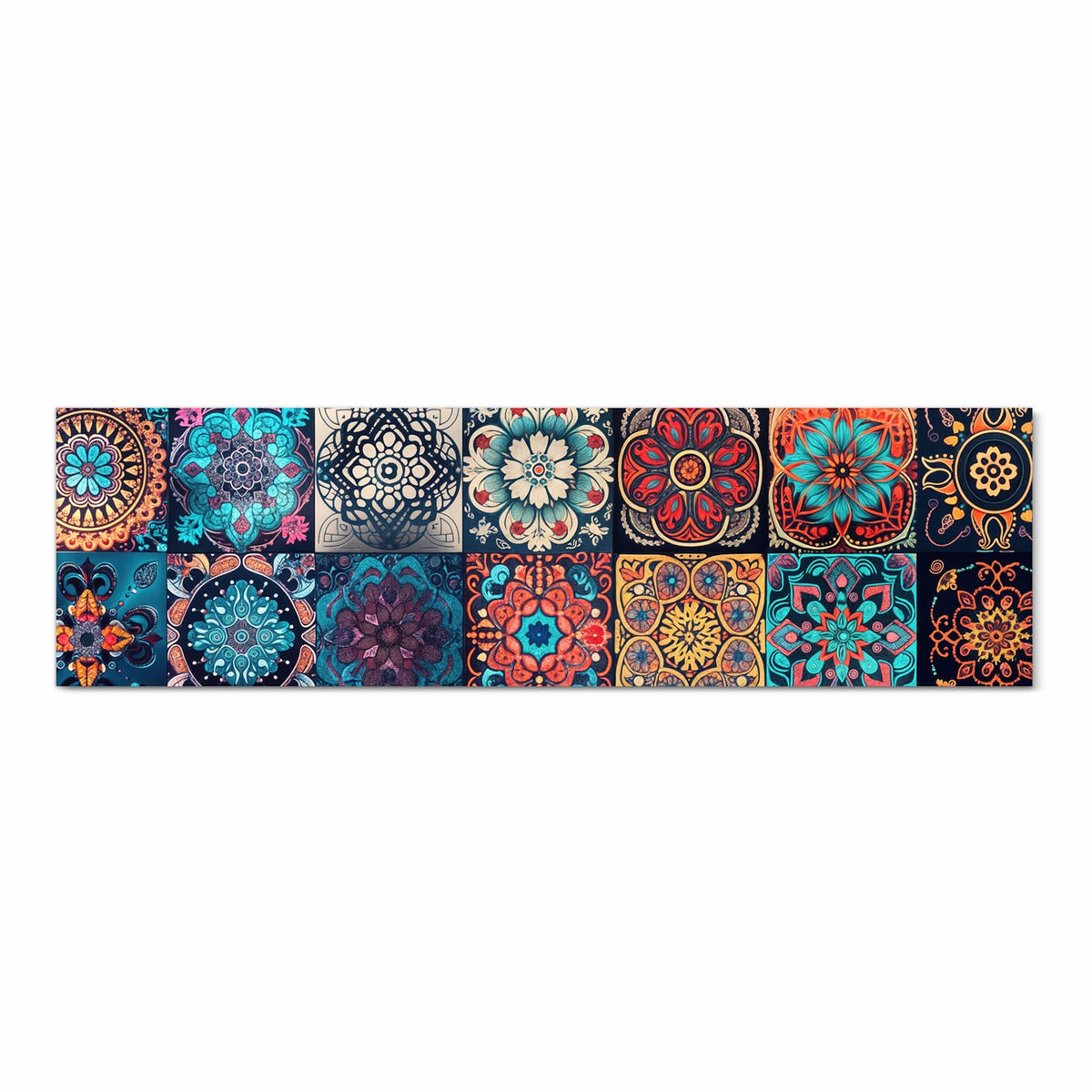 Formstabiler waschbarer Teppich fürs Esszimmer mit Motiv Mandala Mosaik Teppich in Frontansicht