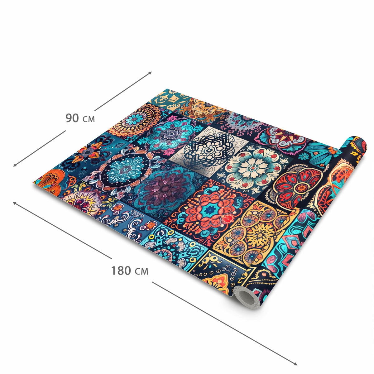 Langlebiger Läufer Eingangsbereich mit Motiv Mandala Mosaik Teppich in der Größe 80x300 cm