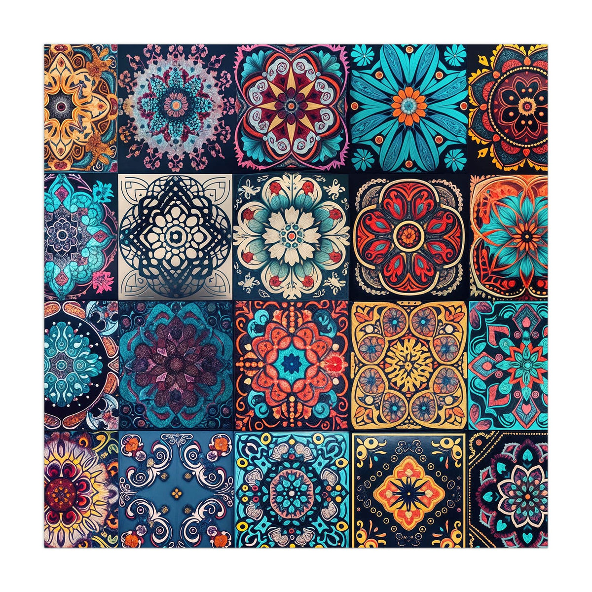 Küchenrückwand aus Glas Kacheln mit Mandalas im quadratischen Format, Motiv bildfüllend von vorn