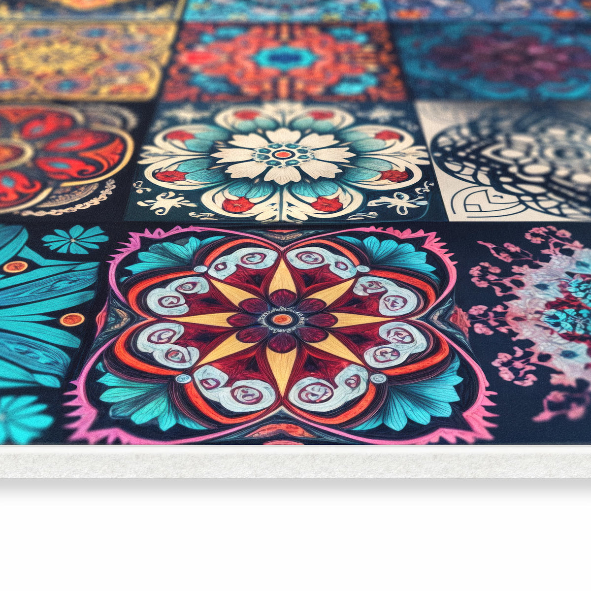 Waschbarer Küchenteppich mit Motiv Mandala Mosaik Teppich in seitlicher Ansicht