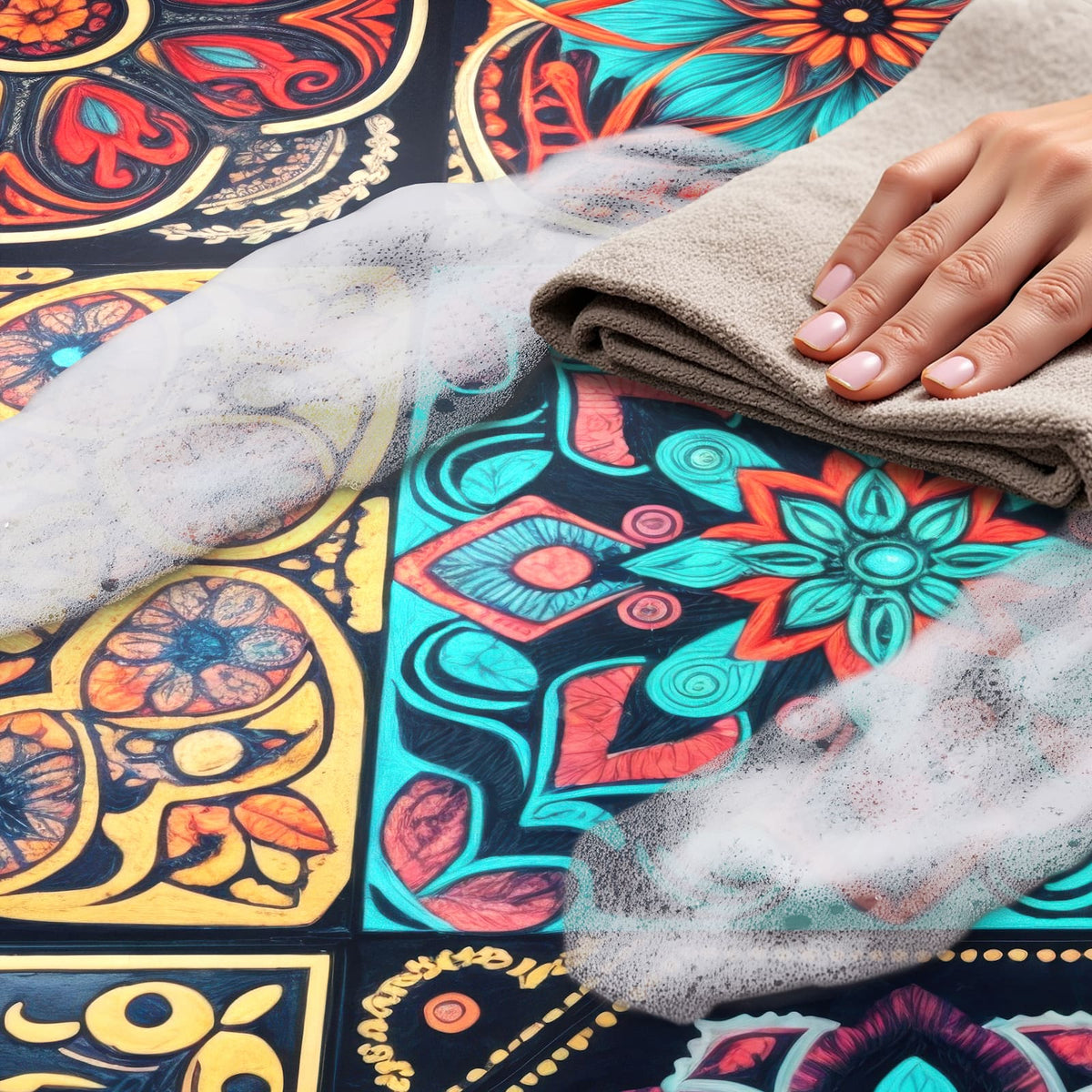 Rutschfester Küchenläufer mit Motiv Mandala Mosaik Teppich, einfach zu reinigen und schützt den Boden