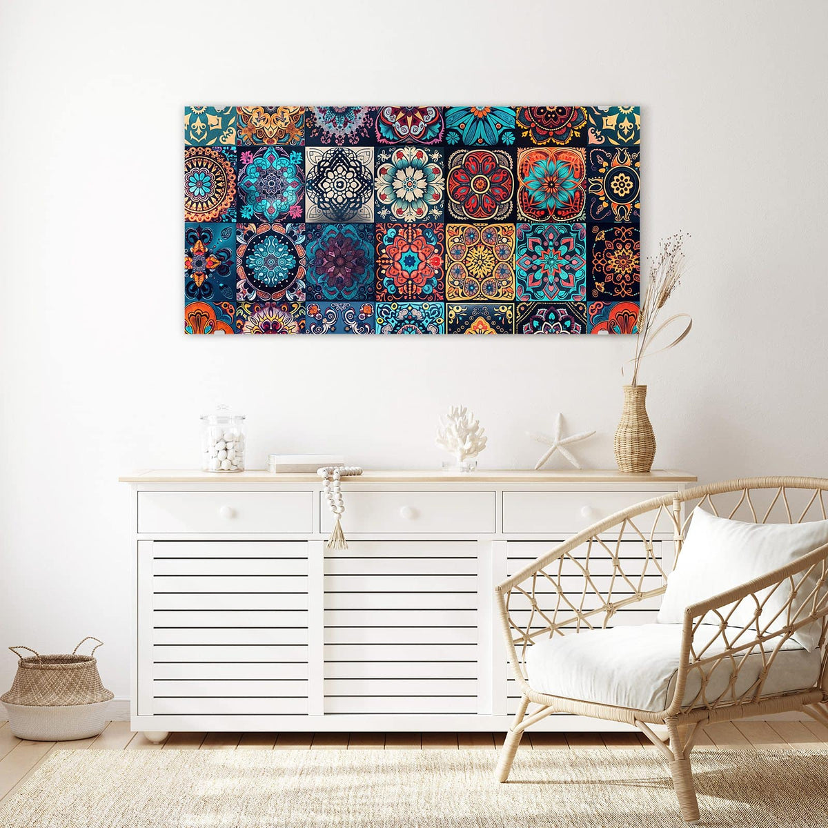 Echtglas, 4 mm – kein Acryl, keine Folie – Wandbild - Kacheln mit Mandalas - Querformat