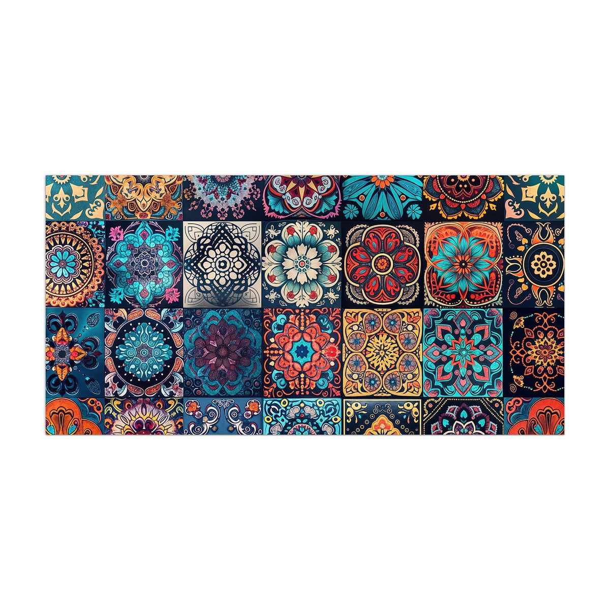 Küchenrückwand aus Glas Kacheln mit Mandalas im Hochformat, Motiv bildfüllend von vorn