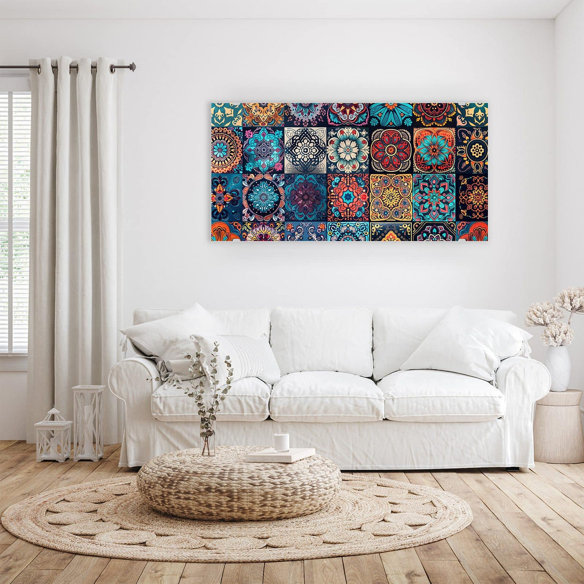 Wandbild - Kacheln mit Mandalas - Querformat – Mandalas in Türkis und Rot
