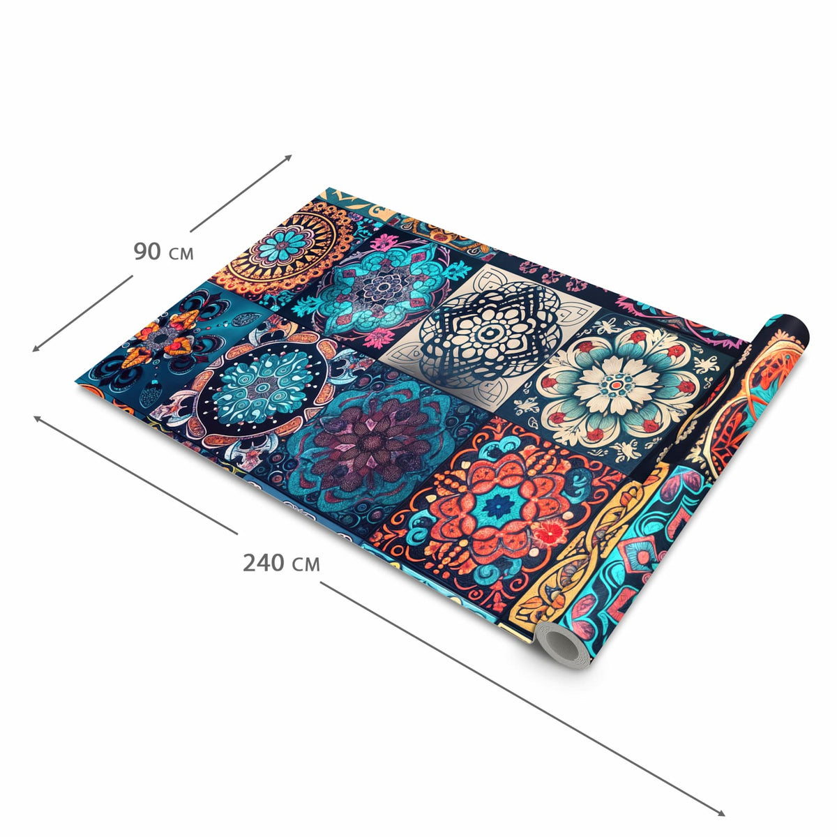 Flacher rutschfester Läufer mit Motiv Mandala Mosaik Teppich in der Grösse 80x300 cm