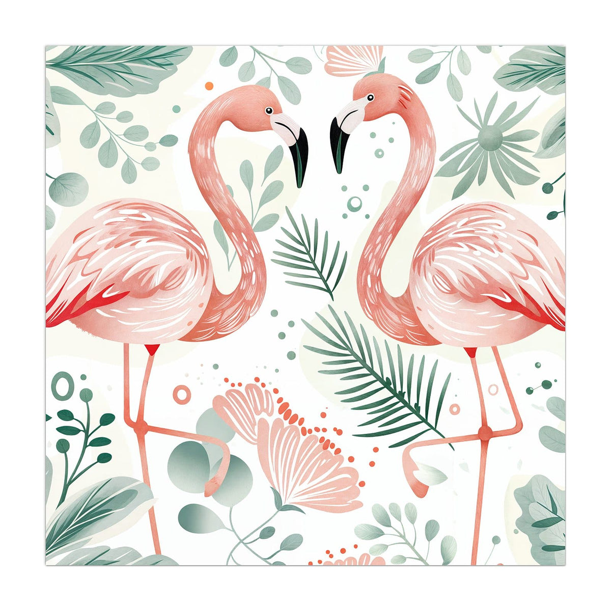 Küchenrückwand aus Glas Flamingos in Pastell im quadratischen Format, Motiv bildfüllend von vorn