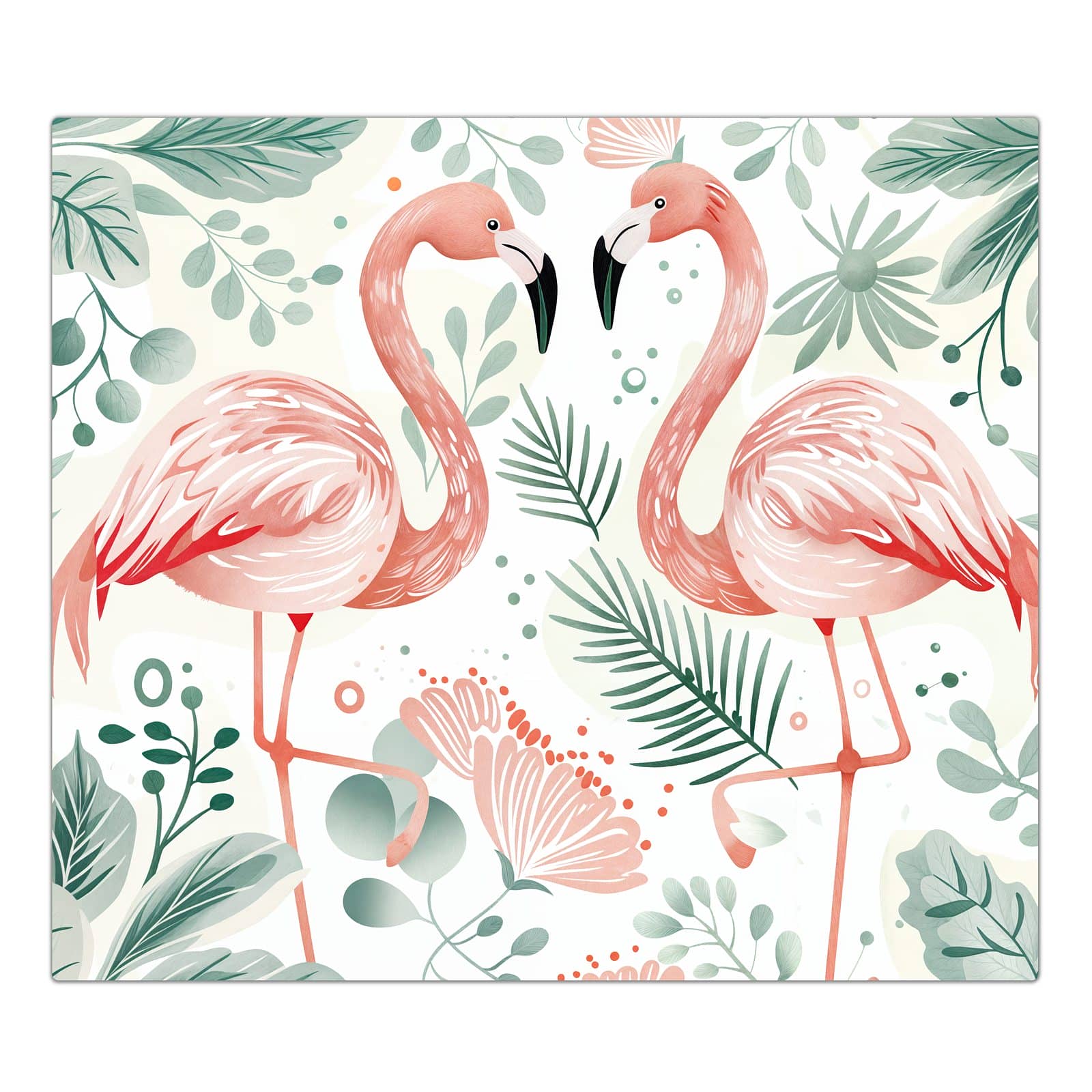 1-teilige Glasplatte für Herd mit Flamingo Blätter-Motiv in der Frontansicht #grösse_1-Teilig (60x52cm)