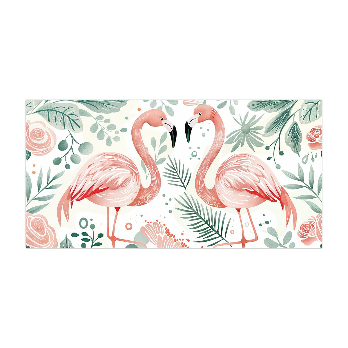 Küchenrückwand aus Glas Flamingos in Pastell im Hochformat, Motiv bildfüllend von vorn