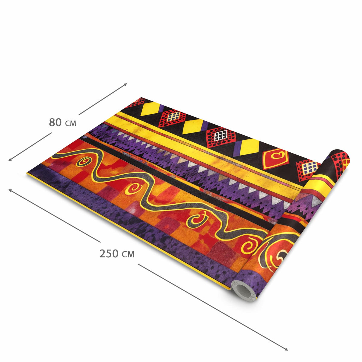 Geruchsneutraler rutschfester Küchenläufer mit Motiv Ethno Muster Schwarz Rot in der Grösse 80x280 cm