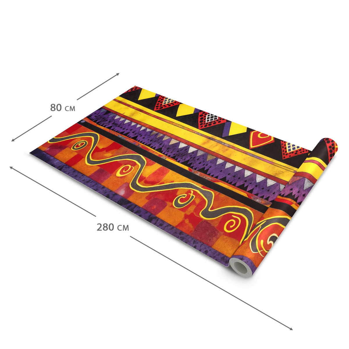 Langlebiger waschbarer Küchenläufer mit Motiv Ethno Muster Schwarz Rot in der Grösse 80x280 cm