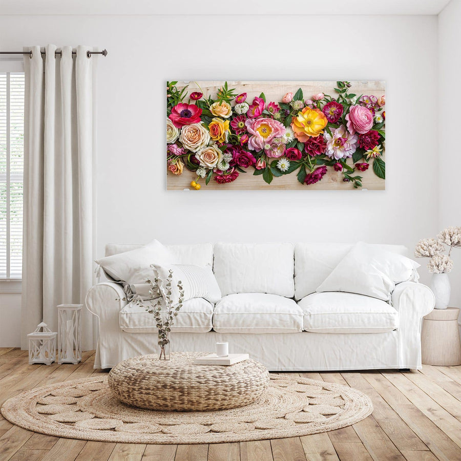 Maße Wandbild - Blumenband auf Holz - Querformat
