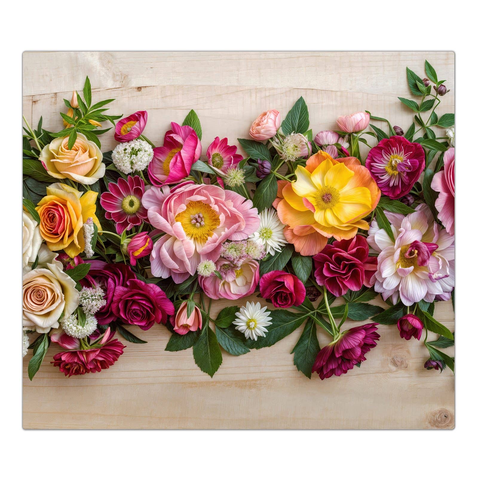 1-teilige Herdabdeckplatte mit Blumenbouquet-Motiv in der Frontansicht #grösse_1-Teilig (60x52cm)