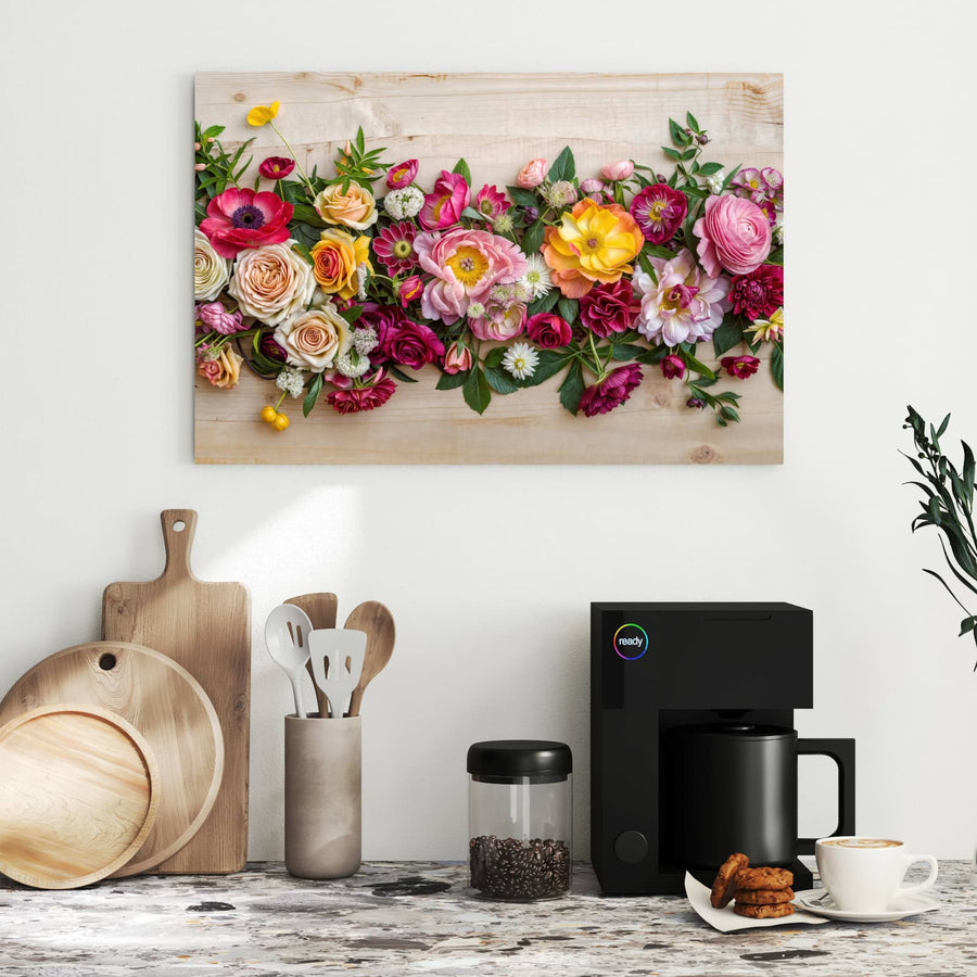 Maße Metall Magnettafel - Blumenband auf Holz