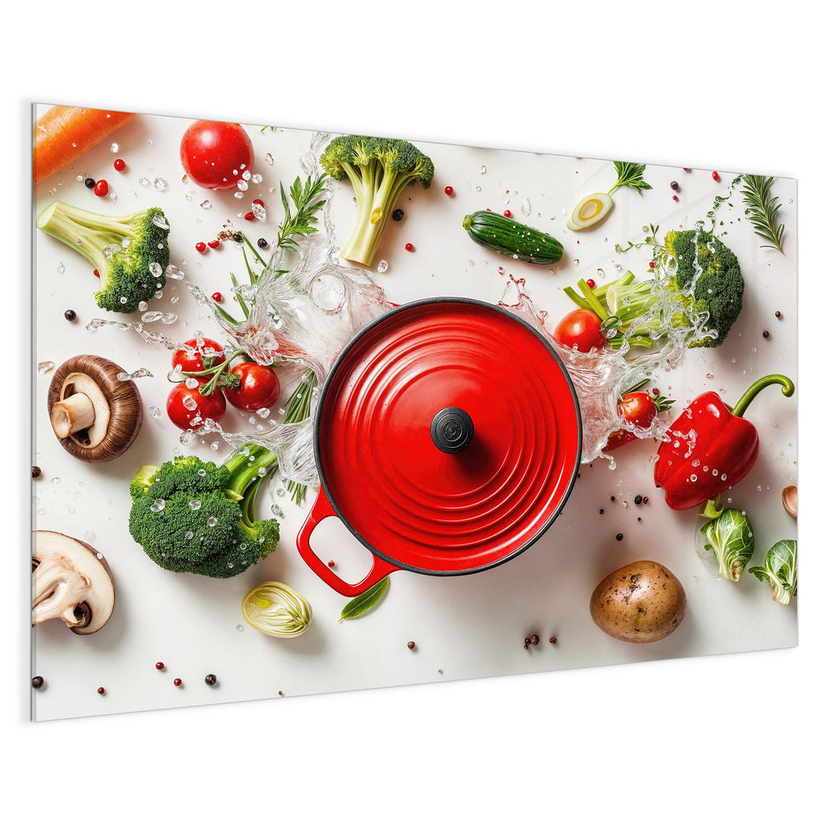 4 mm Glas statt lackiertem Blech – Magnettafel - Roter Topf mit Gemüse