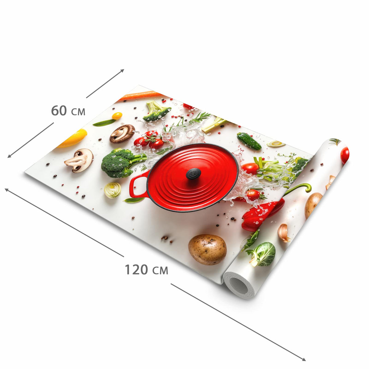 Abriebfester Küchenläufer mit Motiv Kochvorbereitung in der Grösse 80x250 cm