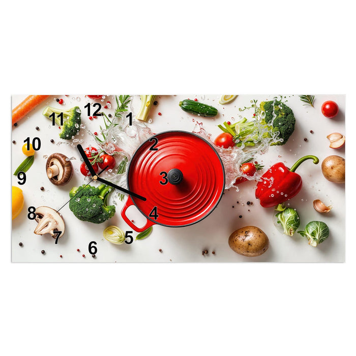 Wanduhr Kochvorbereitung aus Glas – Querformat 60 × 30 cm mit Ziffernblatt Modern