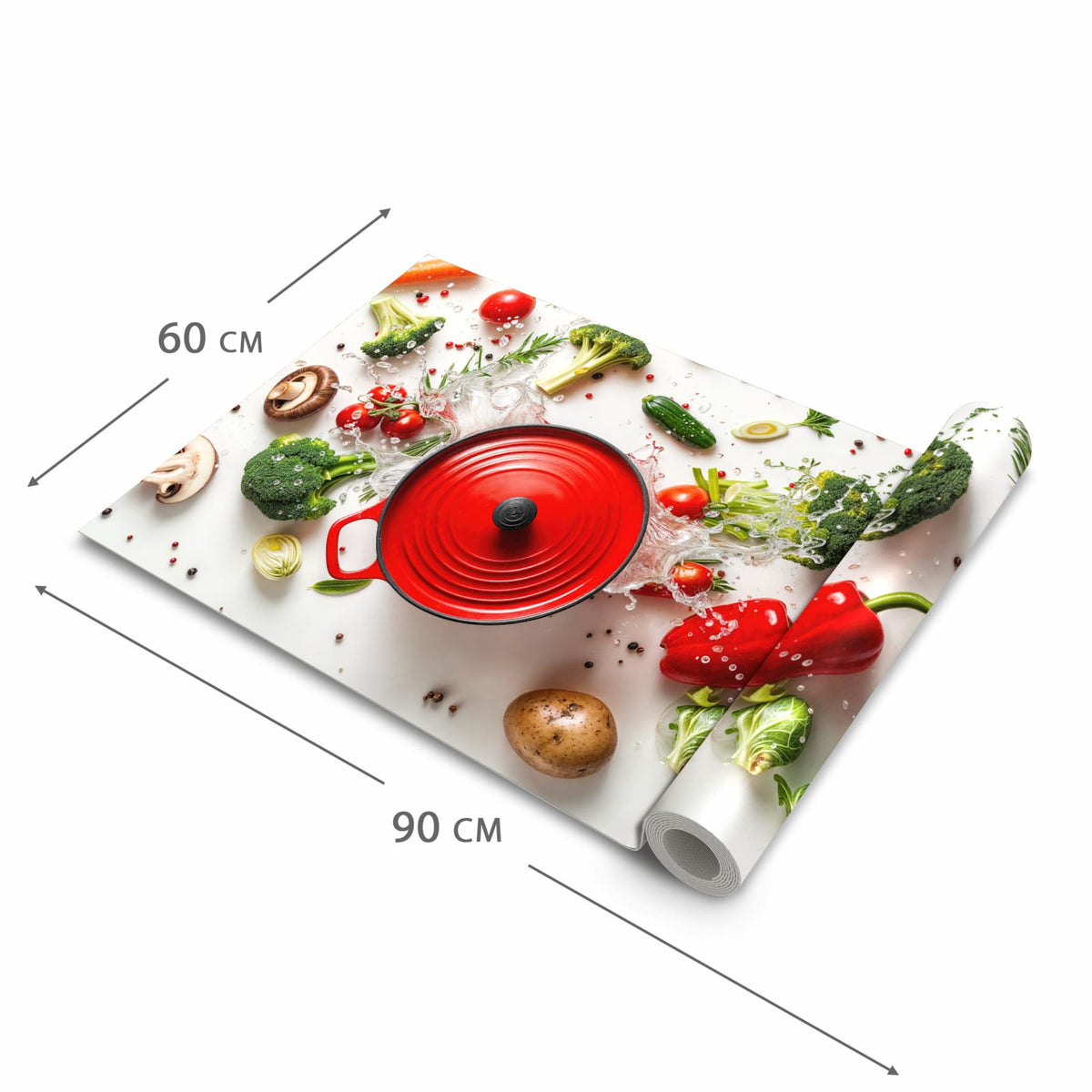 Geruchsneutraler waschbarer Küchenläufer mit Motiv Kochvorbereitung in der Grösse 80x250 cm