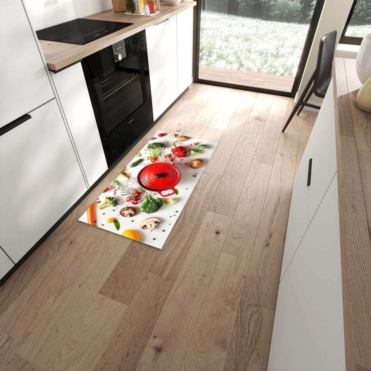 Farbbeständiger waschbarer Küchenläufer mit Motiv Kochvorbereitung in moderner Küche #grösse_60 x 120 cm