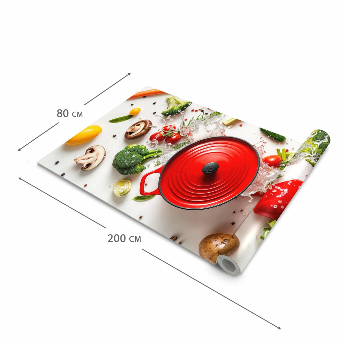 Langlebiger waschbarer Küchenläufer mit Motiv Kochvorbereitung in der Größe 80x250 cm