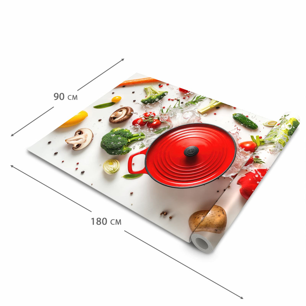 Rutschhemmender dünner Teppich mit Motiv Kochvorbereitung in der Grösse 80x250 cm