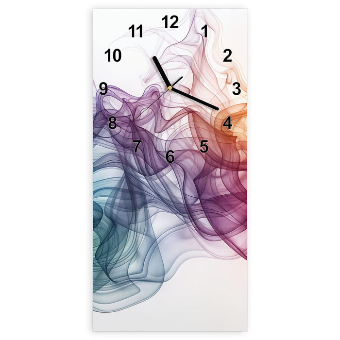 Wanduhr Bunte Wirbel aus Glas – Hochformat 30 × 60 cm mit Ziffernblatt Modern
