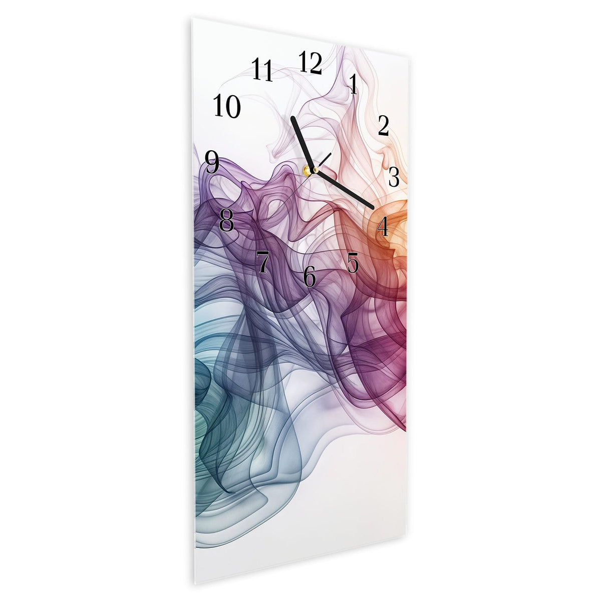 Vormontiert – mit Schwebeeffekt – Wanduhr Bunte Wirbel aus Glas – Hochformat 30 × 60 cm