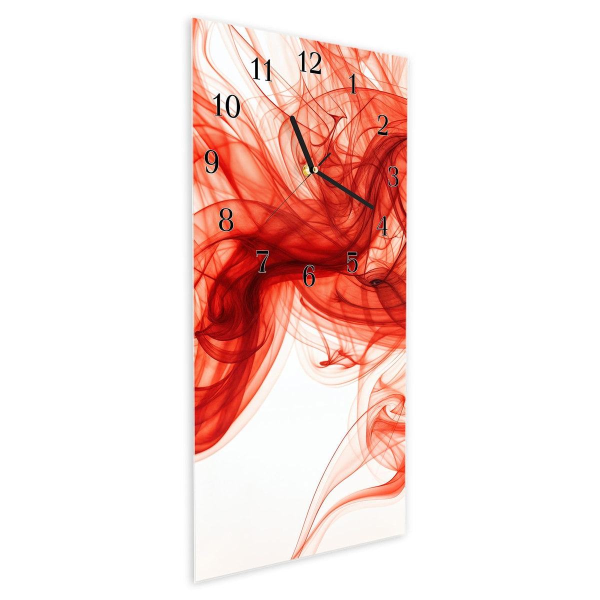 Vormontiert – mit Schwebeeffekt – Wanduhr Abstrakter Rauch aus Glas – Hochformat 30 × 60 cm