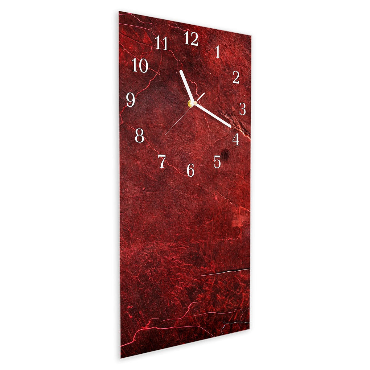 Vormontiert – mit Schwebeeffekt – Wanduhr Rote Struktur aus Glas – Hochformat 30 × 60 cm