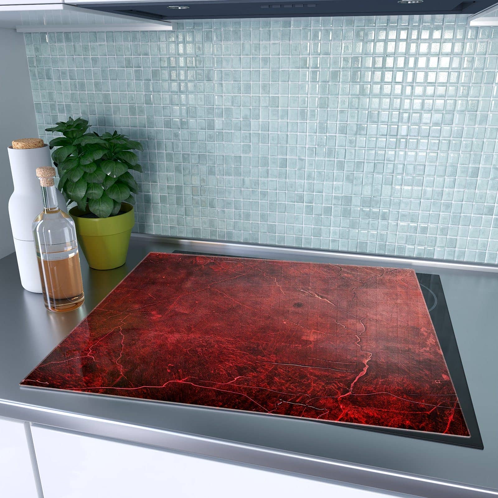 1-teilige Abdeckplatte Induktionsherd mit Rote Struktur-Motiv auf dem Ceranfeld