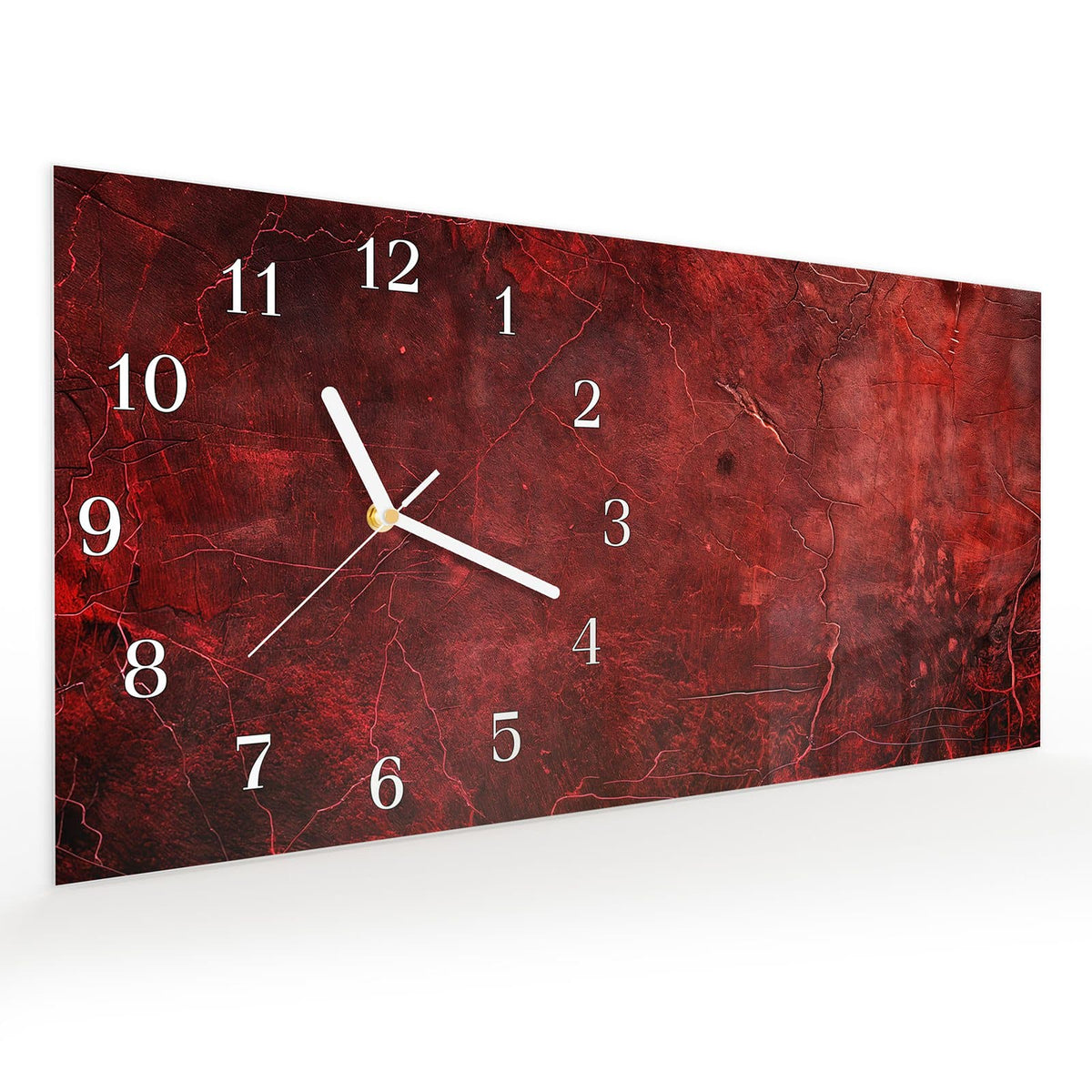 Vormontiert – mit Schwebeeffekt – Wanduhr Rote Struktur aus Glas – Querformat 60 × 30 cm