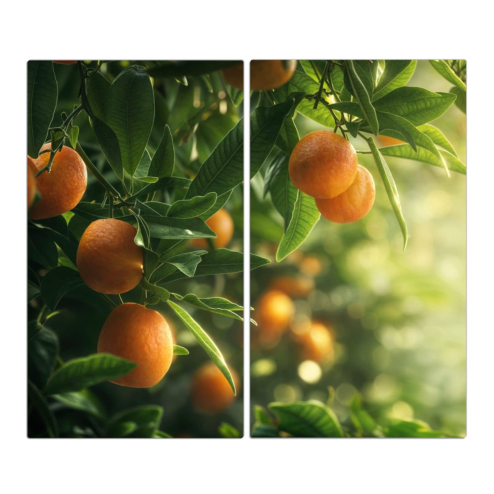 2-teilige Glasplatte für Herd mit Orangenbaum Closeup-Motiv in der Frontansicht #grösse_2-Teilig (60x52cm)