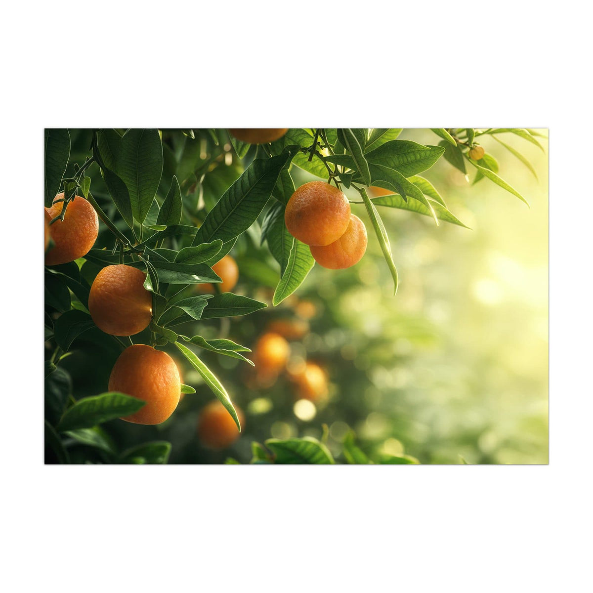 Küchenrückwand aus Glas Reife Orangen am Zweig im Hochformat, Motiv bildfüllend von vorn