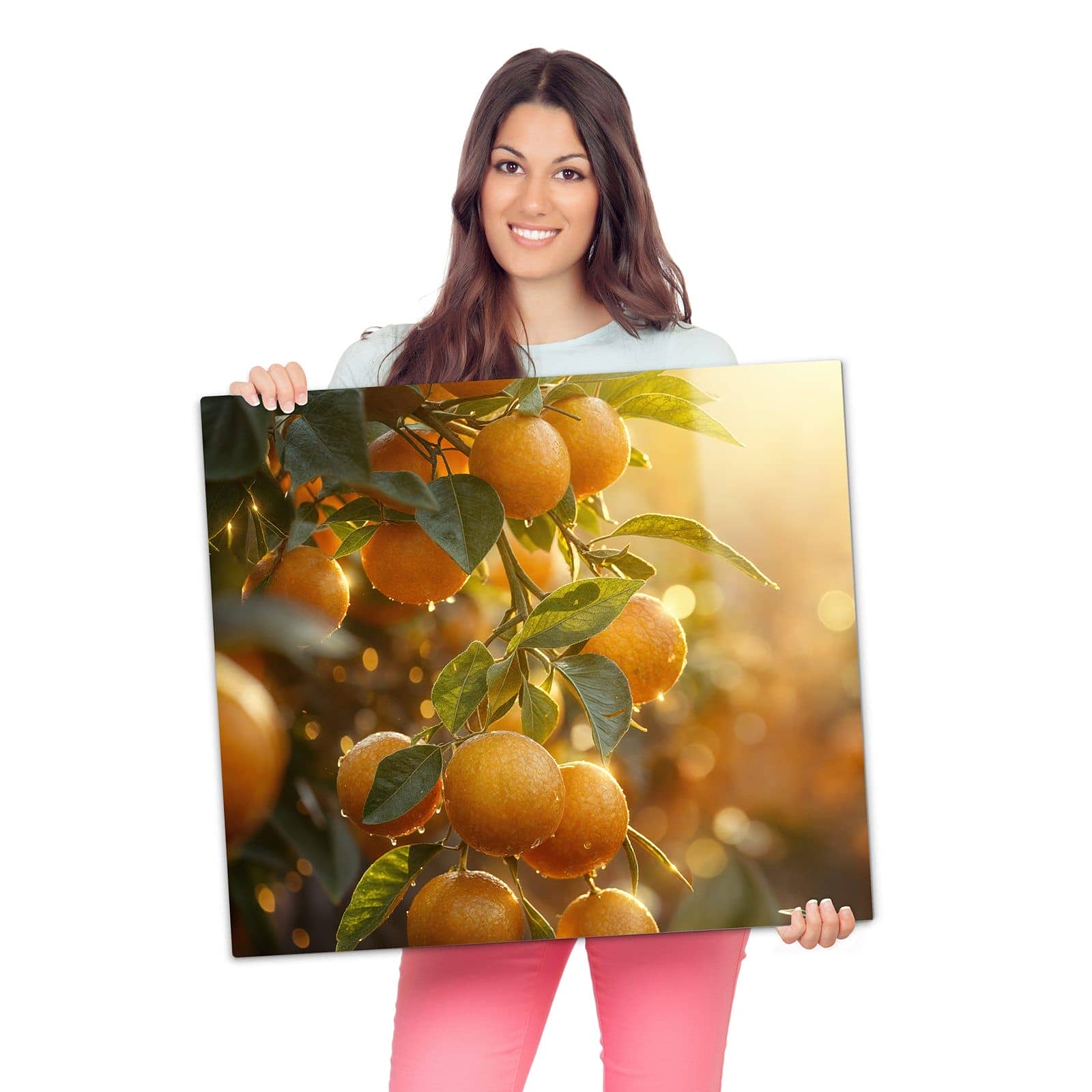 Abdeckplatten für den Herd mit Sonnengeflutete Orangen-Motiv wird zur Größendarstellung gehalten