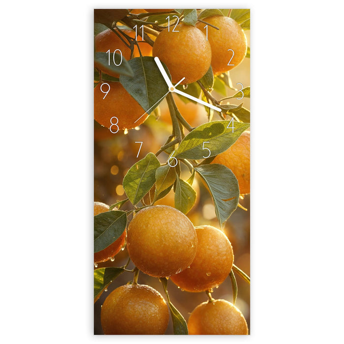 Wanduhr Sonnengeflutete Orangen aus Glas – Hochformat 30 × 60 cm mit Ziffernblatt Elegant