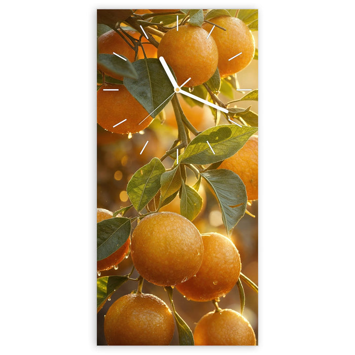 Wanduhr Sonnengeflutete Orangen aus Glas – Hochformat 30 × 60 cm mit Ziffernblatt Linie