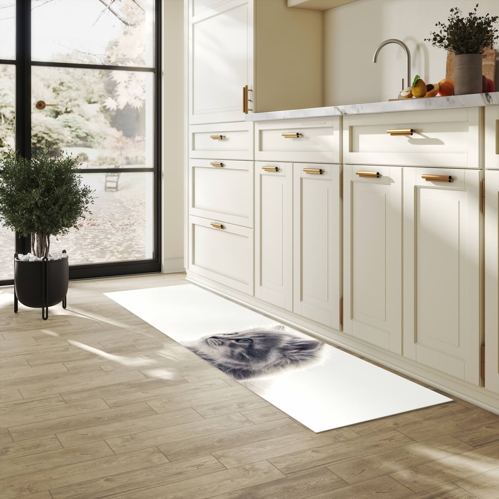 Küchenteppich mit Motiv Kitten Portrait für Trittkomfort in heller Küche