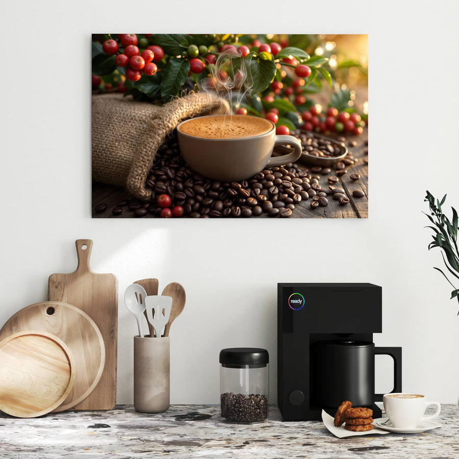Maße Metall Magnettafel - Tasse mit Kaffeekirschen