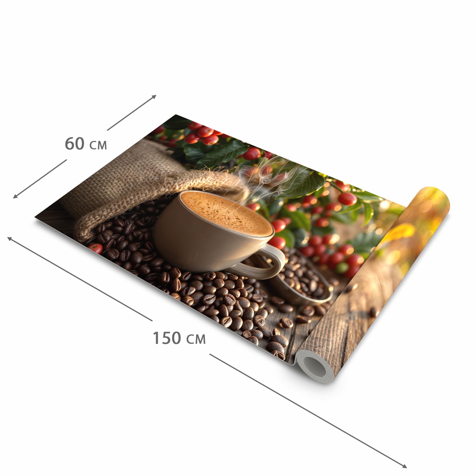 Langlebiger Küchenläufer mit Motiv Kaffeeerntemorgen in der Grösse 60x300 cm, waschbar