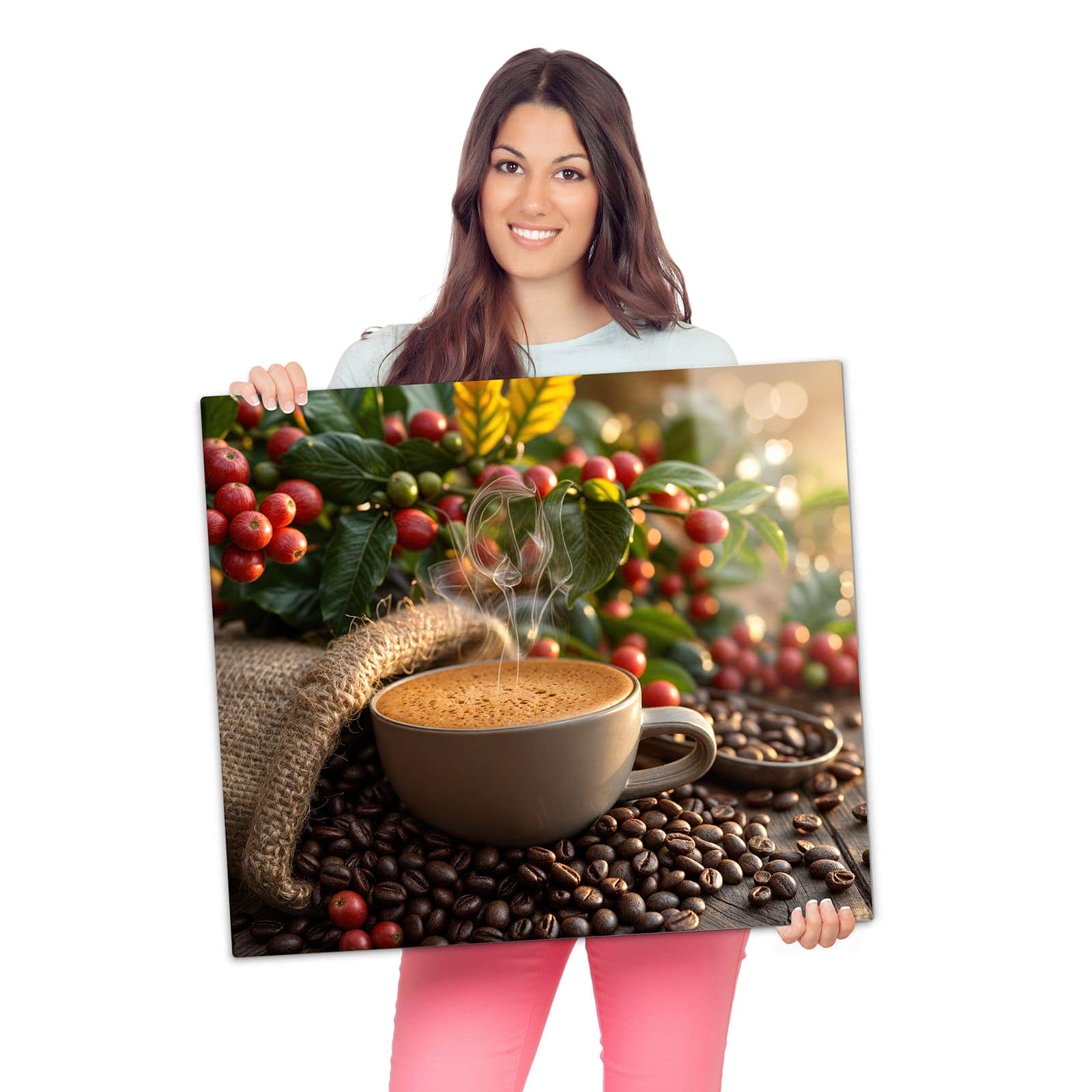 2-teilige Herdabdeckung mit Kaffeeerntemorgen-Motiv als Spritzschutz hinter dem Kochfeld