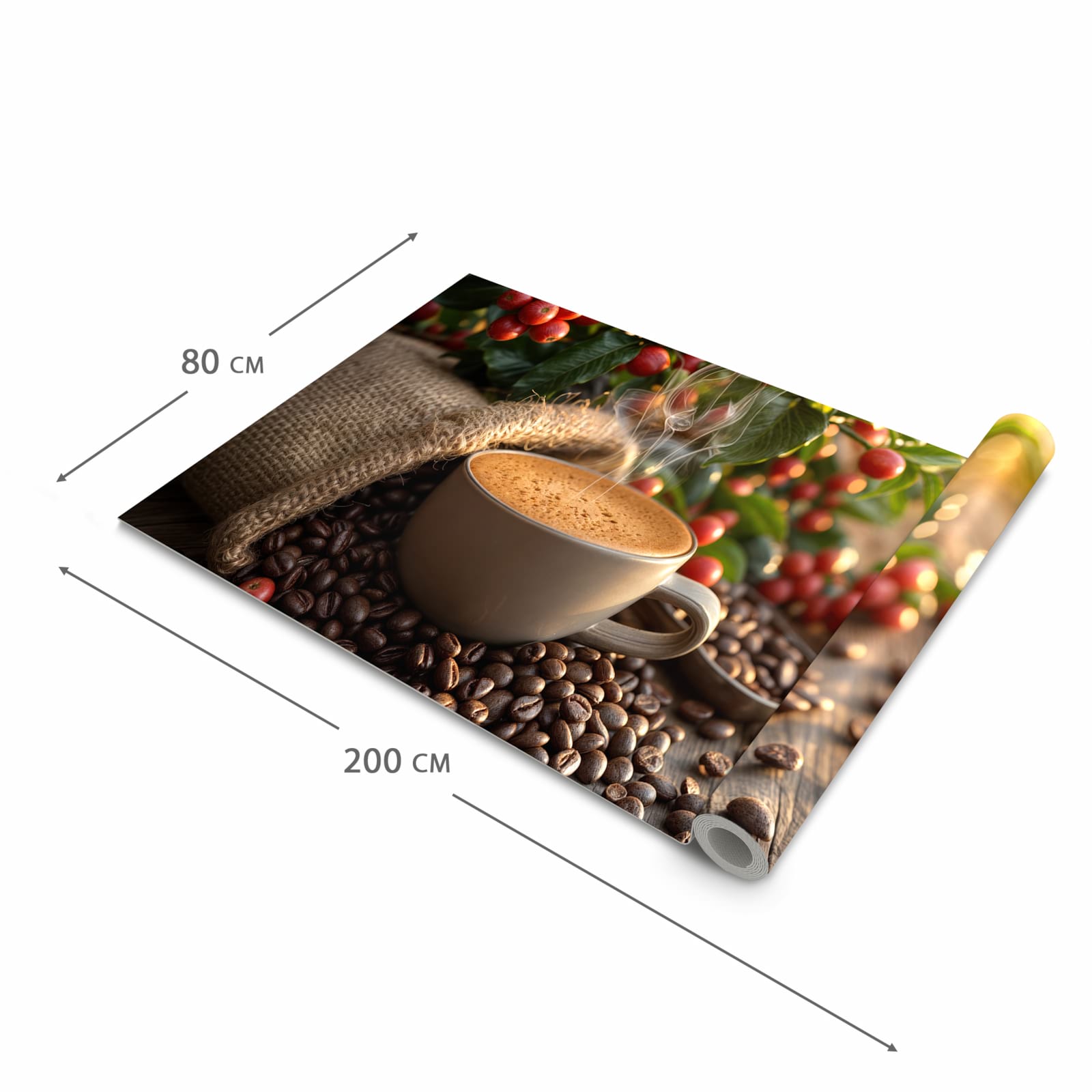 Moderner Küchenläufer mit Motiv Kaffeeerntemorgen in der Grösse 60x300 cm - angenehme Haptik