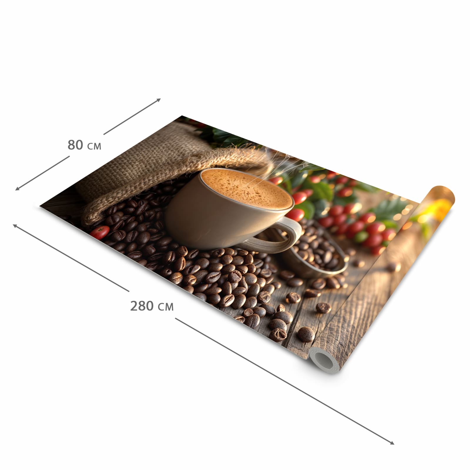 Strapazierfähiger Küchenläufer mit Motiv Kaffeeerntemorgen in der Grösse 60x300 cm, waschbar