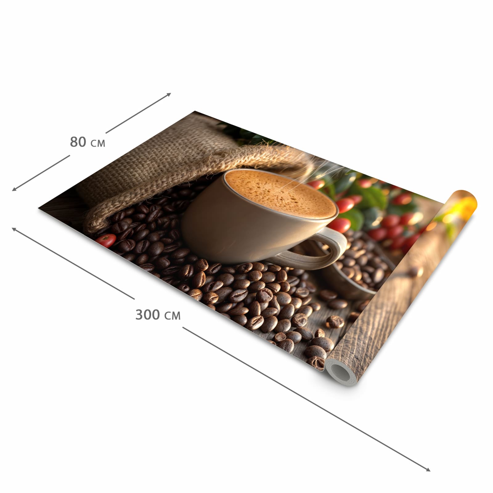 Waschbarer moderner Küchenläufer mit Motiv Kaffeeerntemorgen in der Grösse 60x300 cm