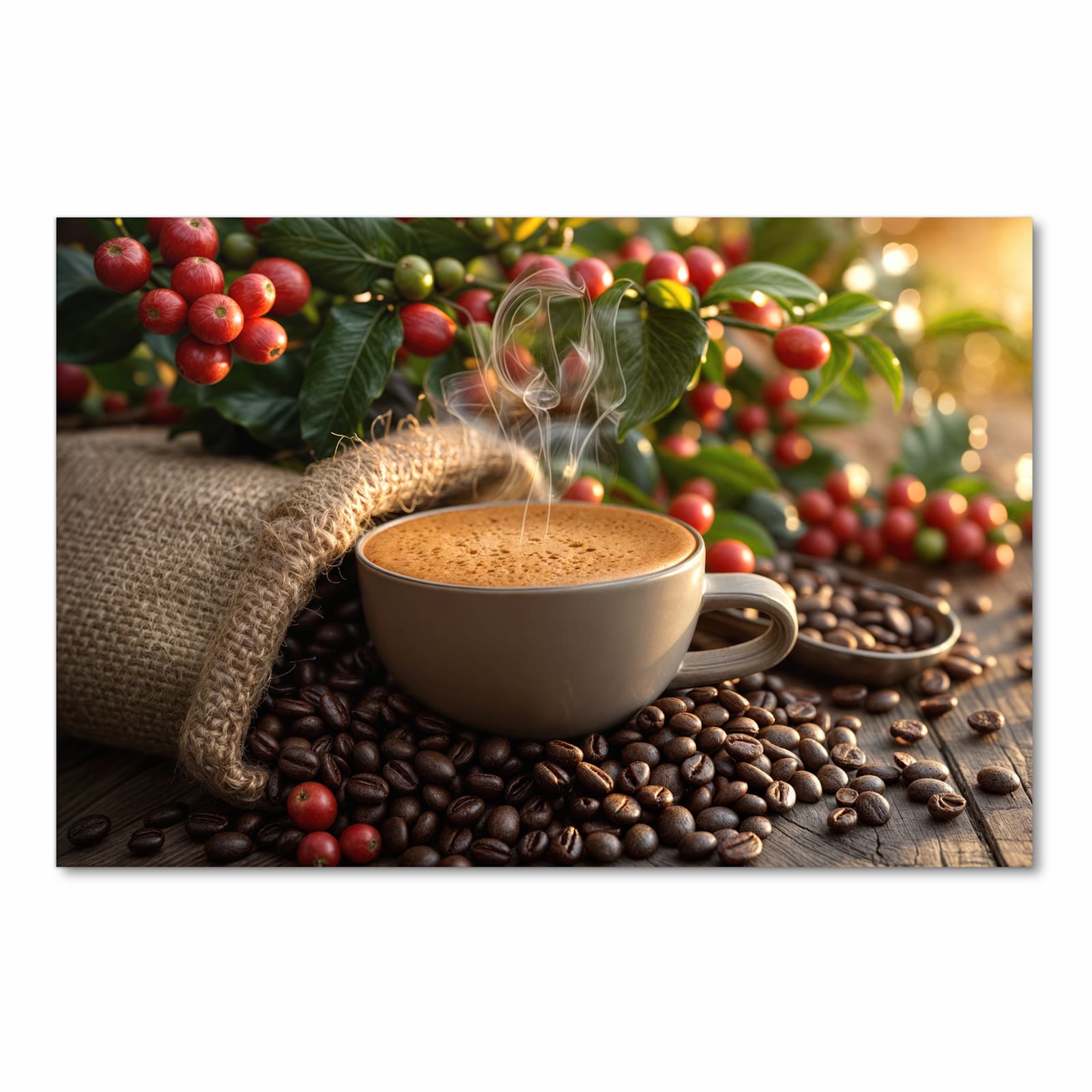 Strapazierfähiger Läufer für Eingangsbereich mit Motiv Kaffeeerntemorgen in Frontansicht