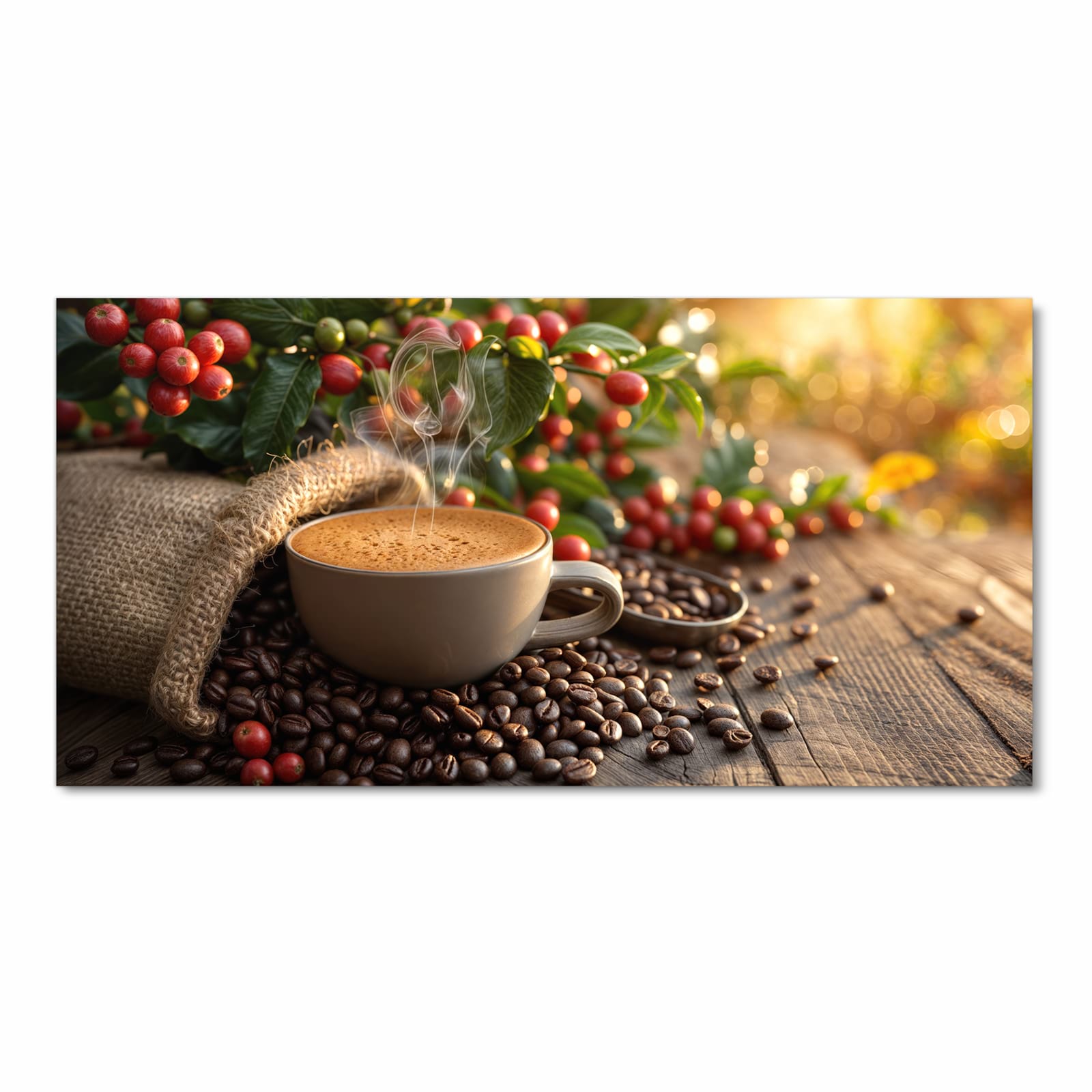 Pflegeleichter Küchenläufer mit Motiv Kaffeeerntemorgen in Frontansicht