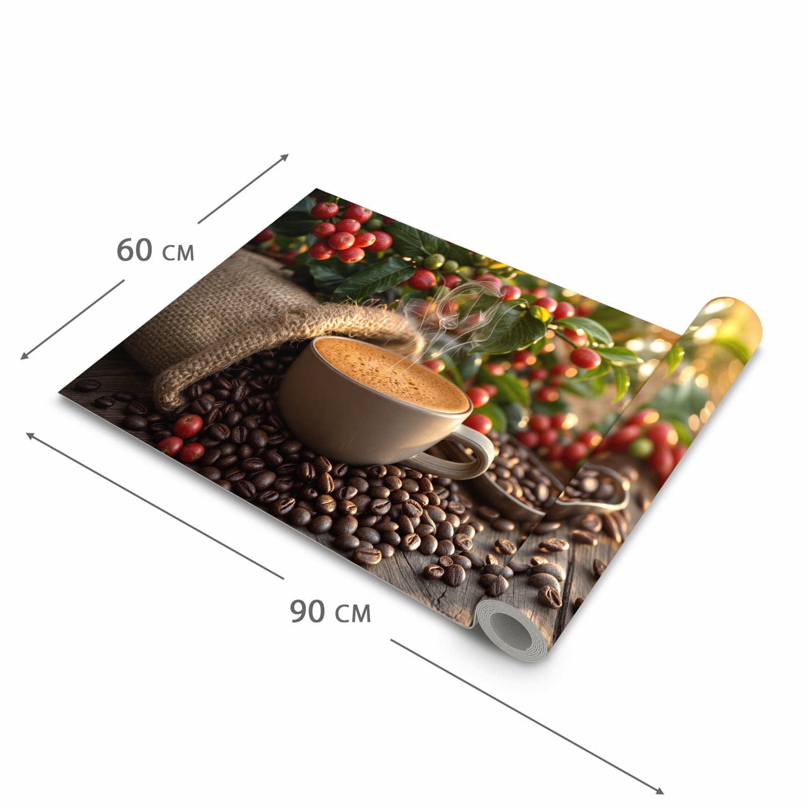 Rutschfester Küchenläufer mit Motiv Kaffeeerntemorgen in der Grösse 60x300 cm - einfach zu reinigen