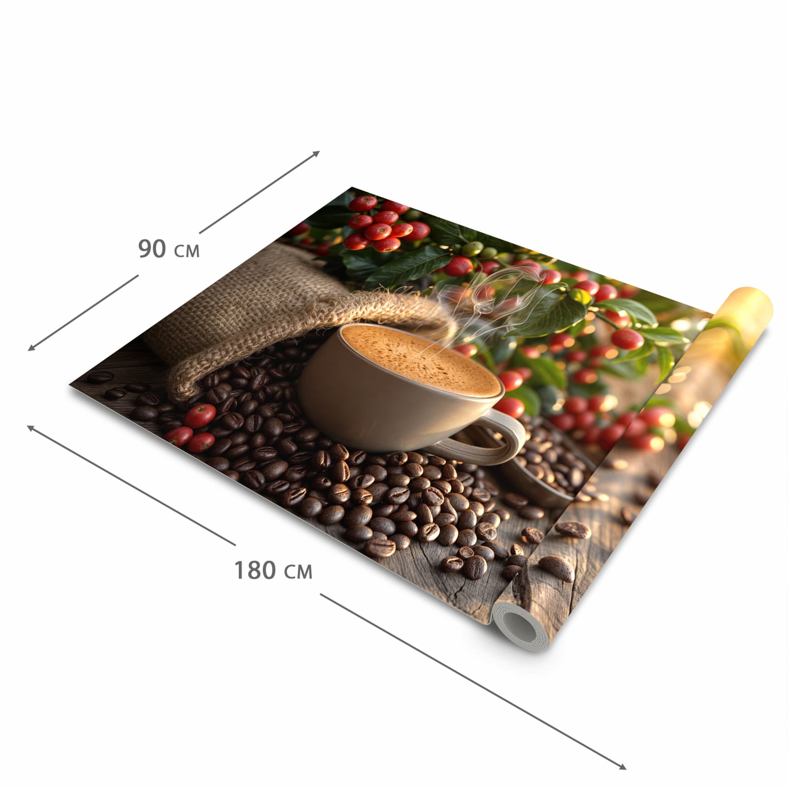 Langlebiger abwaschbarer Küchenläufer mit Motiv Kaffeeerntemorgen in der Grösse 60x90 cm