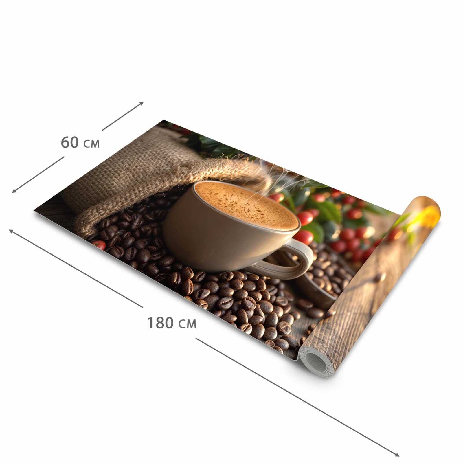 Flacher rutschfester Küchenläufer mit Motiv Kaffeeerntemorgen in der Grösse 60x300 cm