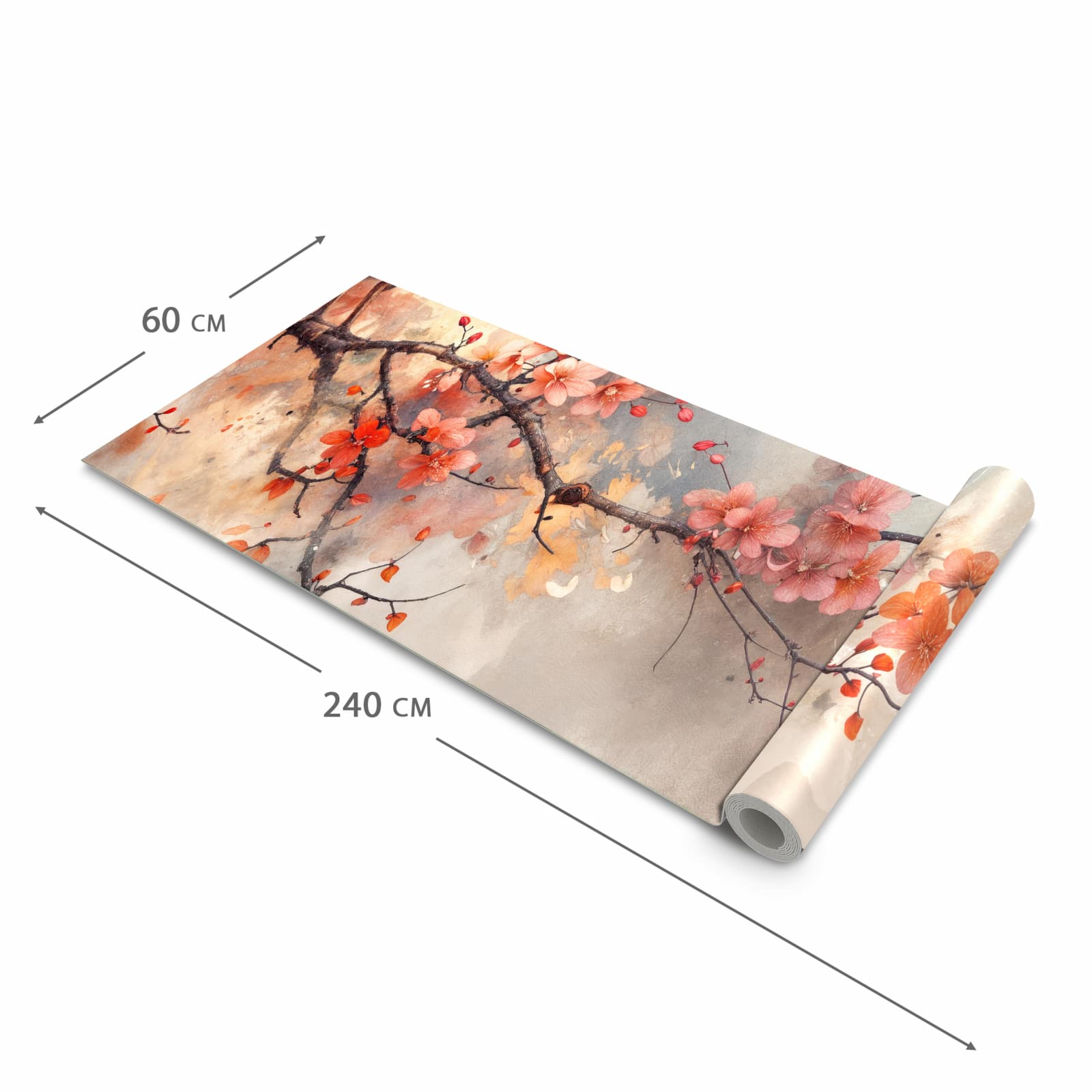 Formstabiler waschbarer Küchenteppich mit Motiv Pfau und Blüten in der Grösse 60x300 cm