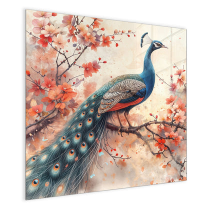 Magnettafel mit dem Motiv Pfau auf Kirschzweig